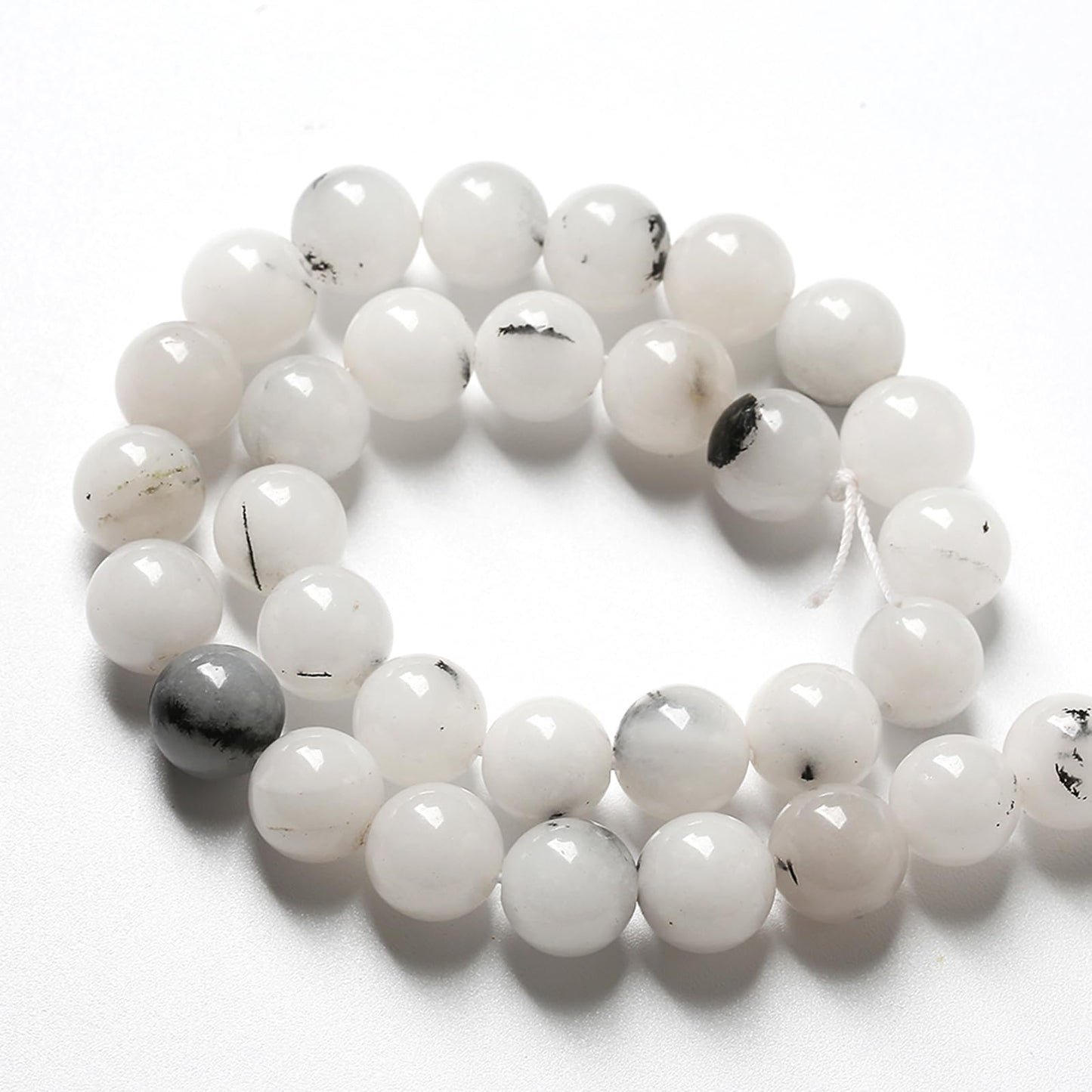 32pcs 12mm Natural Black Rutilated Quartz Crystal Jade Stone Beads for Jewelry Making Energy Healing Power Stone Beads DIY Bracelet Necklace Accessories 15" (12mm, Black Rutilated Quartz Jade)