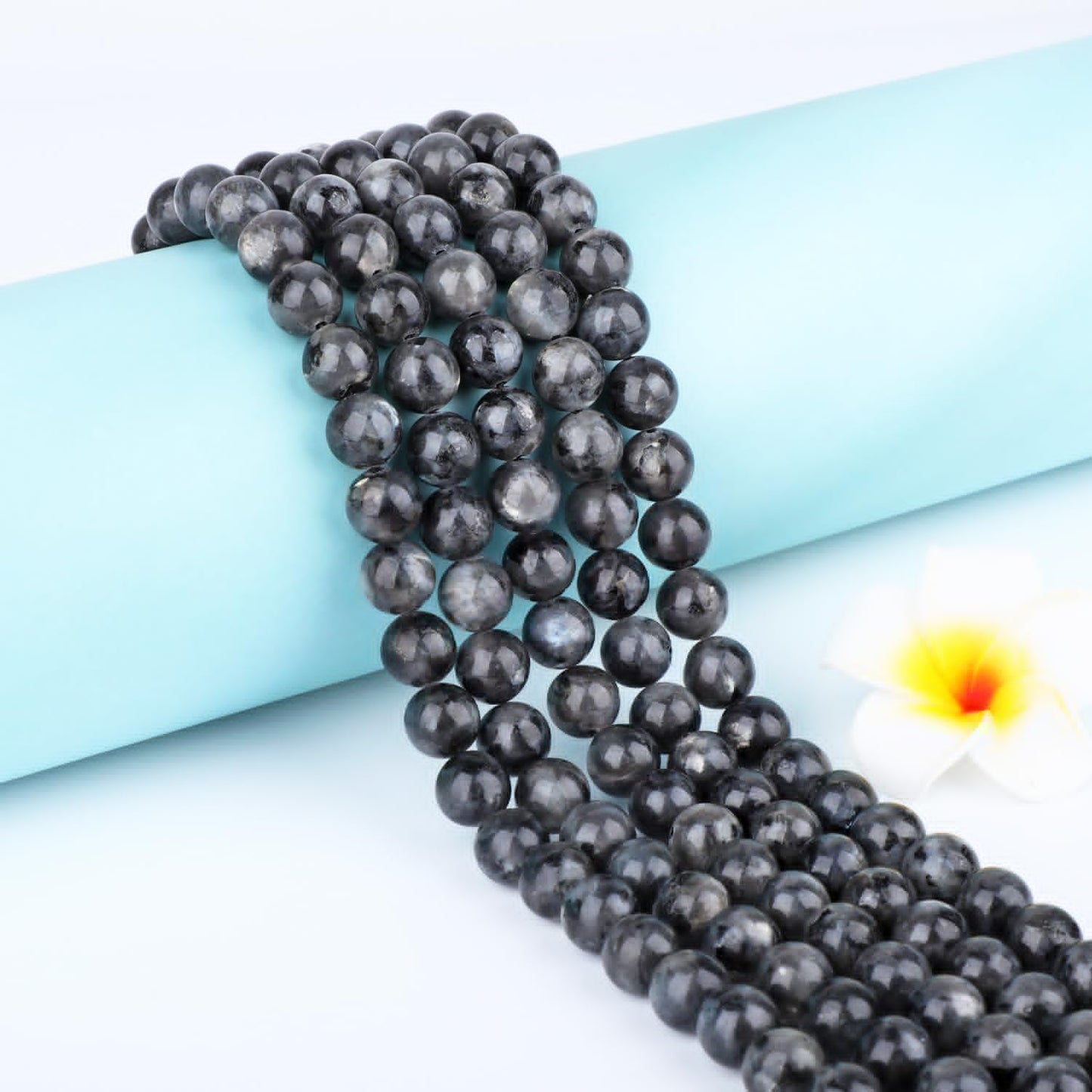 CMBYN Natural Stone Beads Round Genuine Real Stone Beading Strand Loose Gemstones DIY Smooth Bead for Bracelet Necklace Earrings Jewelry Making (Black Larvikite, 10mm 36 Pieces)