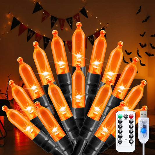 Minetom Halloween String Lights, 100 LED, 39 FT, Orange, USB Powered, 8 Modes, Indoor Decor for Holiday and Party