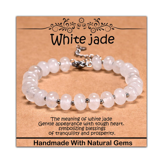 CHCCOYE 5x8mm Natural Healing Gemstone Bracelet – Handmade Yoga Beaded Bracelet, Stress-Relief Crystal Jewelry for Men & Women (White jade)