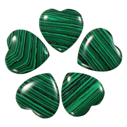 uxcell 5 Pcs Malachite Crystal Stones Heart Shaped, 2 cm Tumbled Stones and Crystals, Polished Gemstone Rocks for Women Gifts Meditation Crafting Home Decor