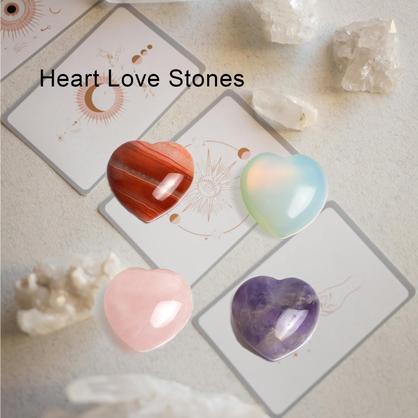 4 Pcs Heart Crystals and Healing Stones, 1.2" Amethyst Polished Love Carved Palm Worry Stone, Reiki Anxiety Stone Gift for Stress Meditation (Amethyst)