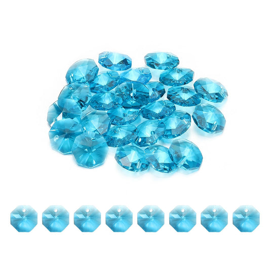 uxcell 25Pcs 1 Hole Crystal Octagon Beads, 12mm K9 Glass Hanging Chandelier Beads Prisms Parts for Crystal Chandeliers Lamp Hanging Pendant Jewelry DIY Craft, Sky Blue