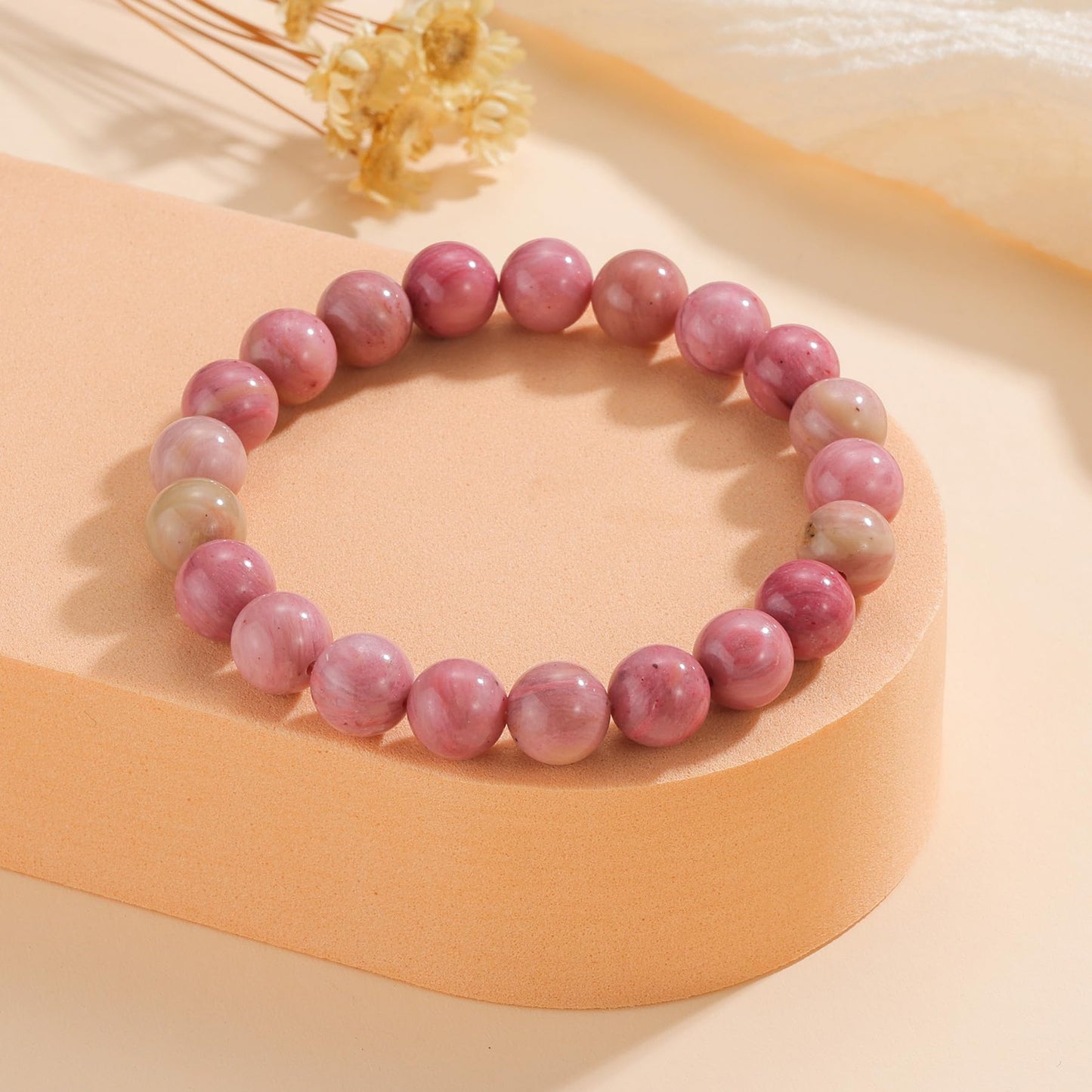 Udolfly Womens Crystal Beaded Bracelets for Women Men Protective Energy Bracelet Natural Gemstone Bead Bracelet 8mm Rhodochrosite