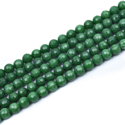 HAAMIIQII 8mm Grass Green Jade Faceted Round Stone Spacer Beads, Loose Gemstone Beads for Jewelry Making, DIY Bracelet, Necklace, Healing Crystal 15 Inch (51pcs)