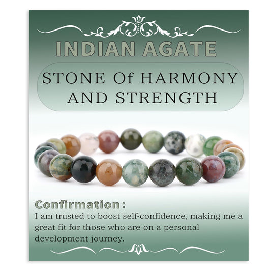 Bymitel 8mm Indian Agate - Handmade Reiki Gemstone Stretch Bracelet, Natural Beauty & Spiritual Essence, Crystal Healing for Unisex Adults