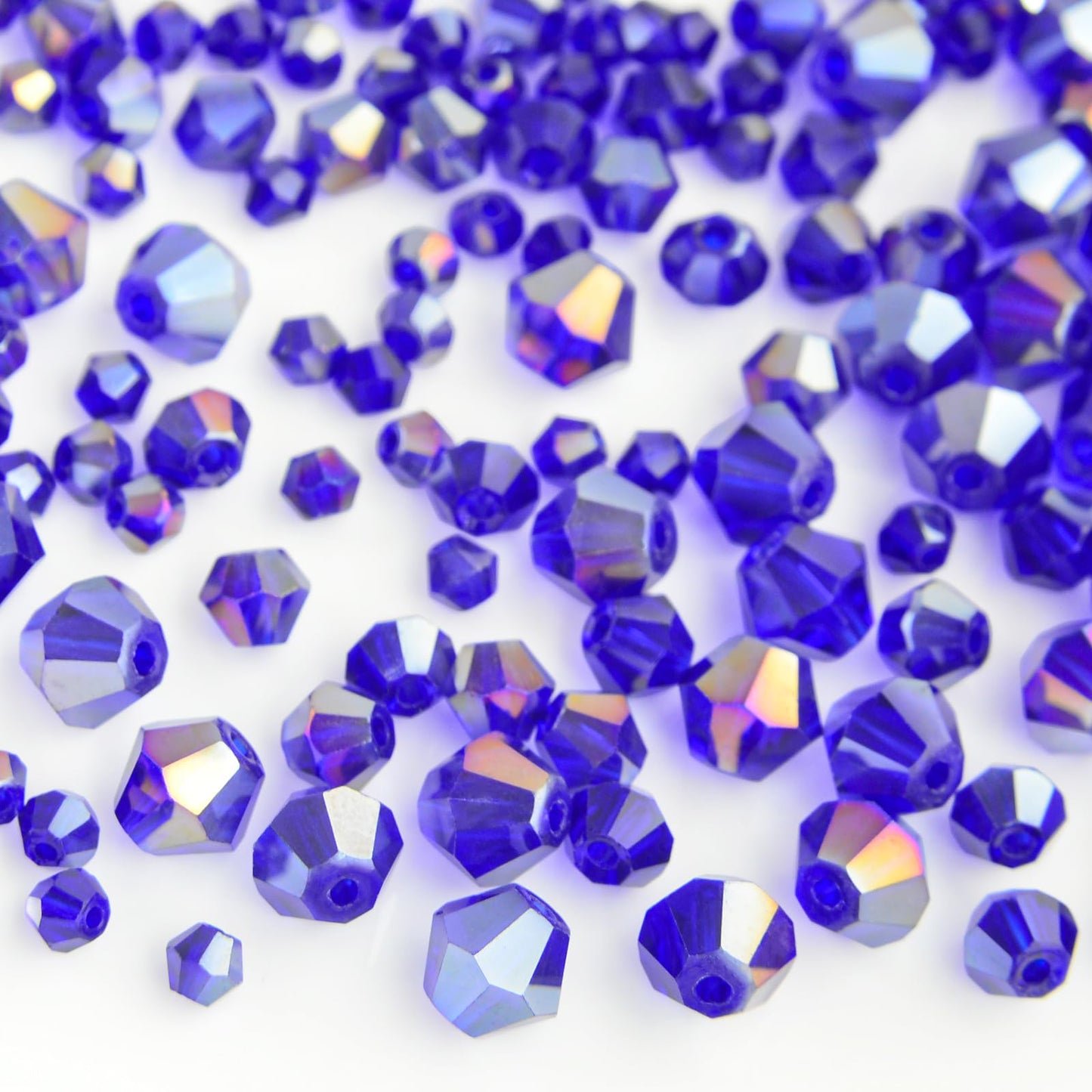 1550PCS Bicone Crystal Glass Beads Set for Jewelry Making, 3mm 4mm 6mm 8mm Sparkling Faceted Beads Sorted by Size for Bracelets, Necklaces, Suncatchers & DIY Crafts(AB Blue)