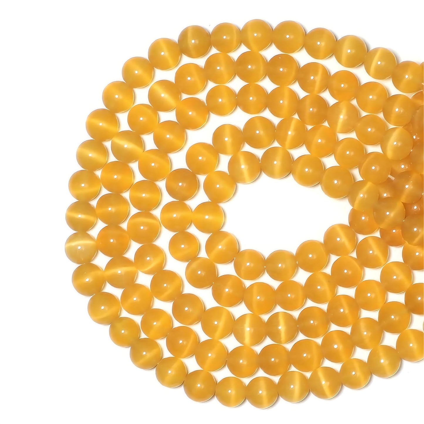 MJDCB 45pcs Golden Yellow Cat Eye Stone Beads 8mm Round Crystal Loose Bead for Jewelry Making DIY Bracelets Necklace Accessories
