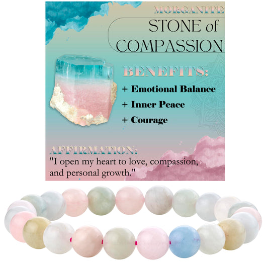 Bivei Morganite - Compassion - 8mm Beaded Bracelets for Women Handmade Semi Precious Natural Stone Stretch Elastic Jewelry Yoga Protection Gifts