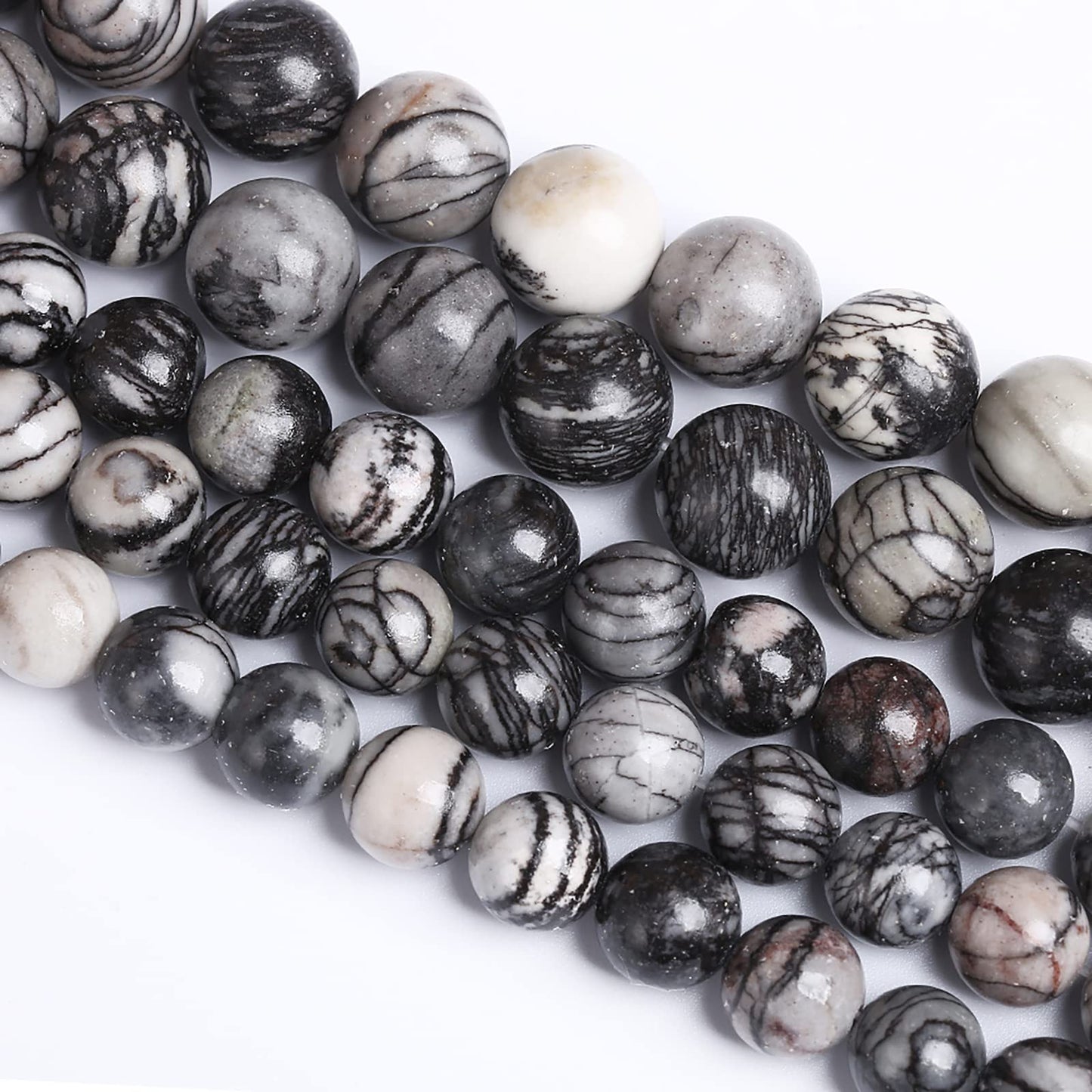 6MM 60PCS Natural Stone Black Network Zebra Loose Beads for Jewelry Making DIY Bracelet 1 Strand