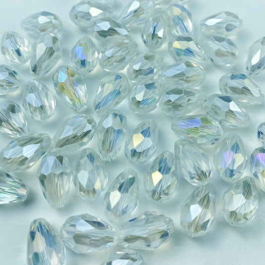 Honkoolly 200pcs 4x6mm Teardrop Crystal Glass Beads Vertical Hole Faceted Glass Teardrop Spacer Beads for Bracelets Necklace Earring DIY Jewelry Making Craft(Transparent AB)