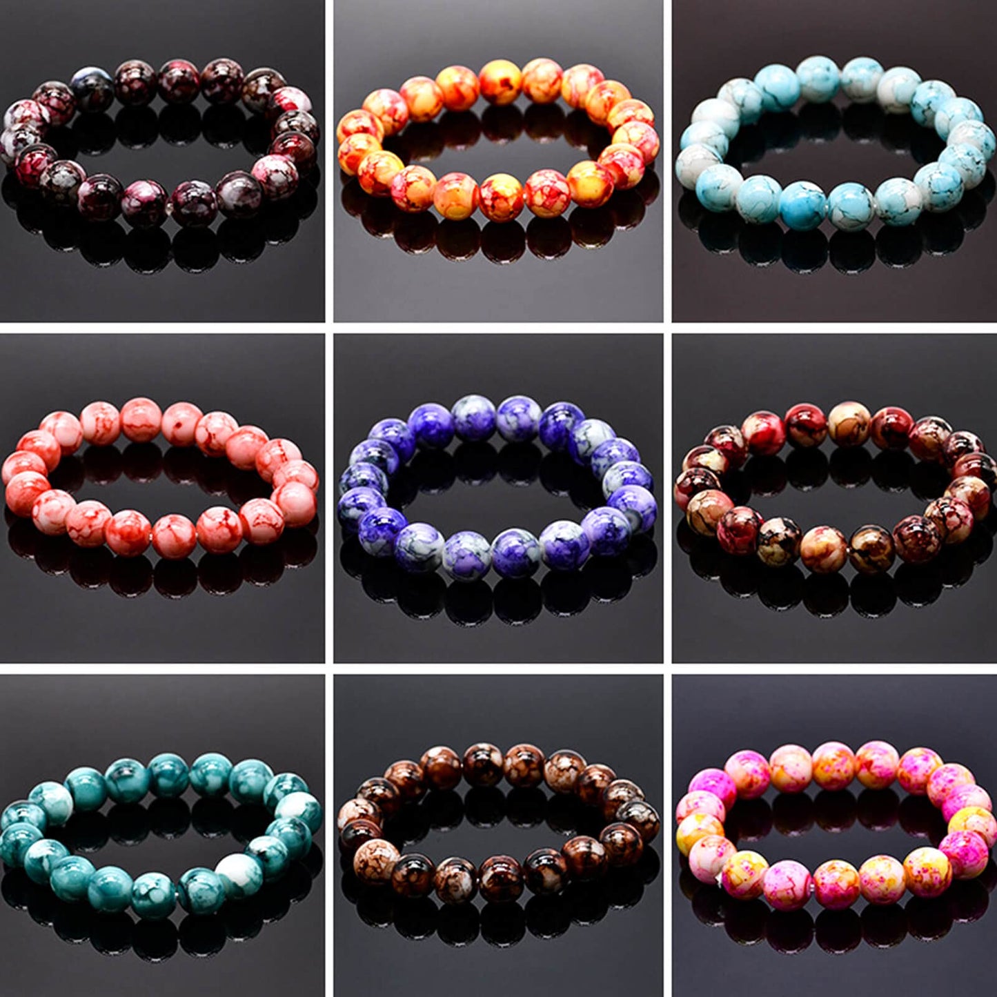 Glass Beads for Jewelry Making, 600pcs 8mm Glass Crystal Pattern Beads 24 Colors Snowflake Marble Gemstone Beads Imitation Jade Craft Charms for DIY Earrings Necklace Bracelet (Snowflake Crystal Bead)