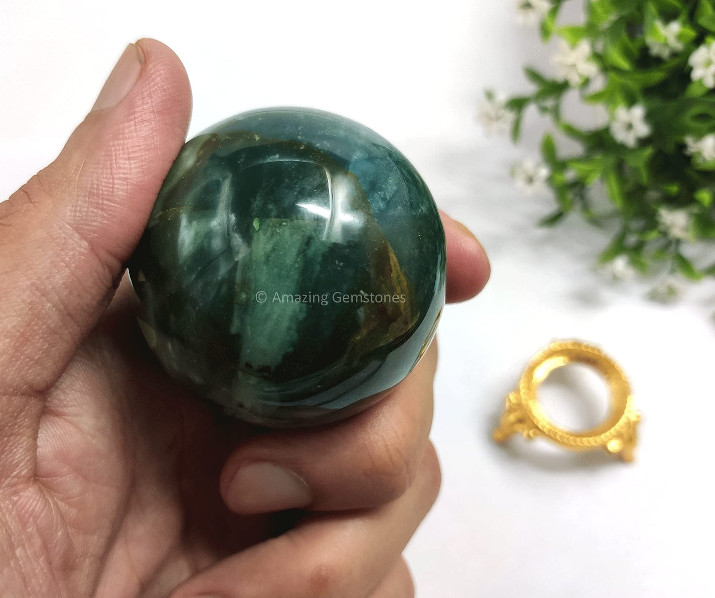 Amazing Gemstone Bloodstone Crystal Sphere Round Ball with Sphere Holder Stand, Natural Healing Stone Sphere for Massage Meditation Crystal Grid Witchcraft Supplies Reiki Yoga