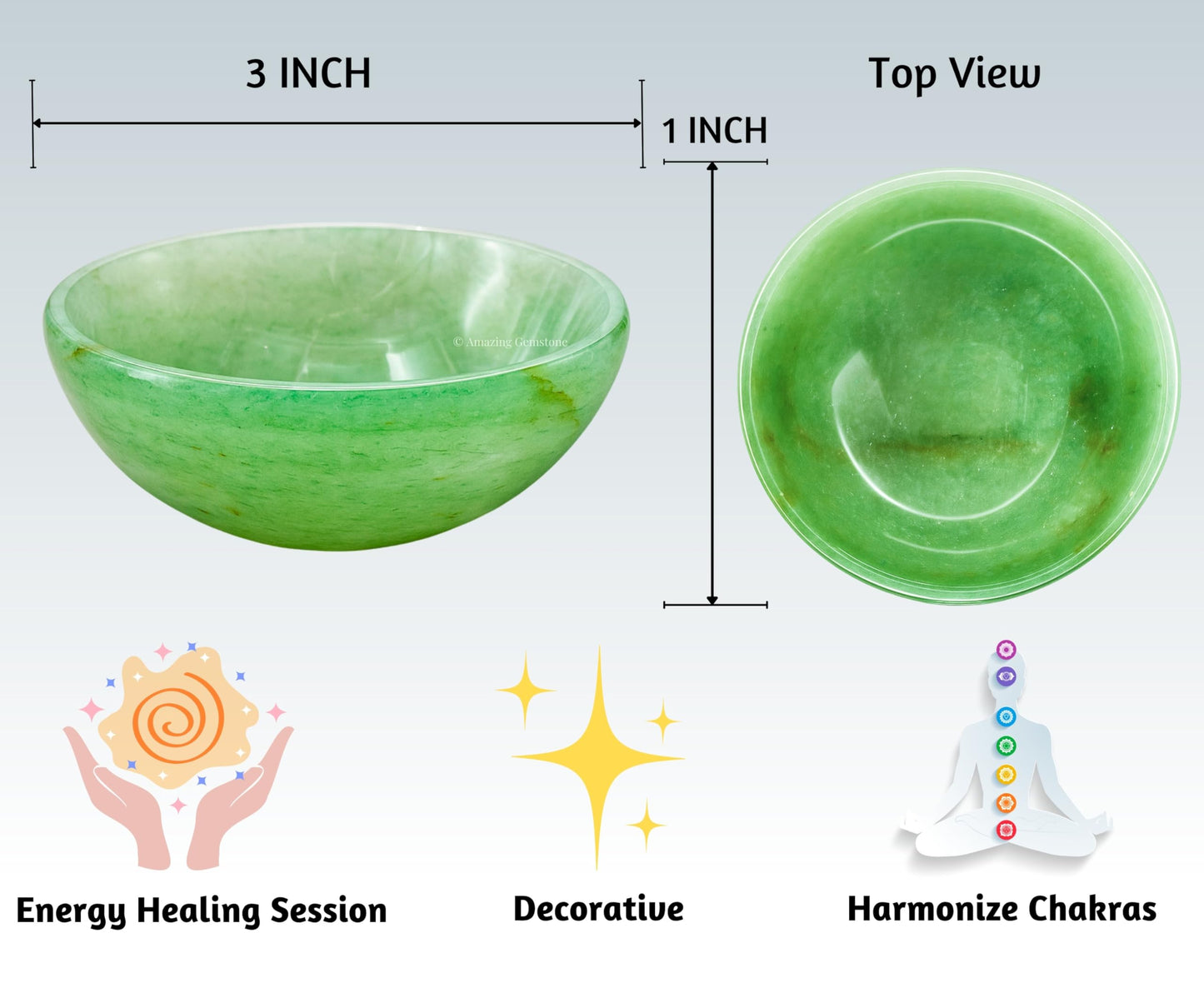 Green Aventurine (Light) Crystal Bowl - 3 Inch Decorative Bowls for Room and Home Decor - Gemstone Healing Crystals for Elegant Display, Positive Energy Balance and Gift