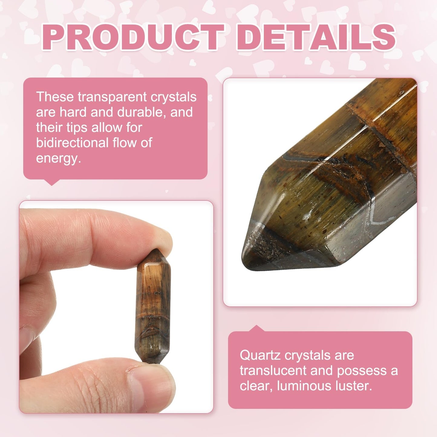 MECCANIXITY 10 Pack Tiger's Eye Quartz Crystals, Polished Crystals Bulk Hexagonal Shaped Meditation Gemstone for Jewelry Making Energy Balance Accessories Gifts