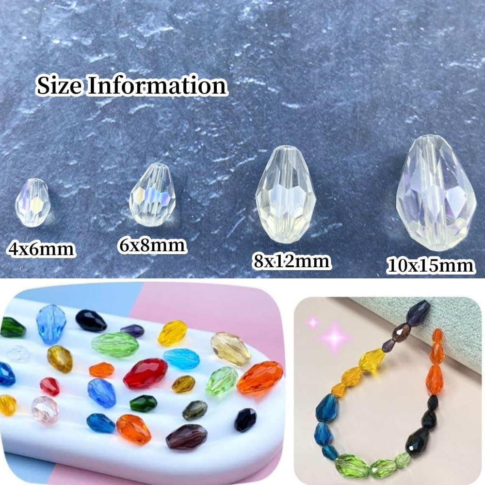Honkoolly 200pcs 4x6mm Teardrop Crystal Glass Beads Vertical Hole Faceted Glass Teardrop Spacer Beads for Bracelets Necklace Earring DIY Jewelry Making Craft(Transparent AB)