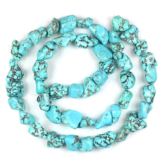 HAAMIIQII 10-15mm Freeform Irregular Blue Turquoise Beads Loose Gemstone Beads for Jewelry Making Strand 15 Inch (22-30pcs)