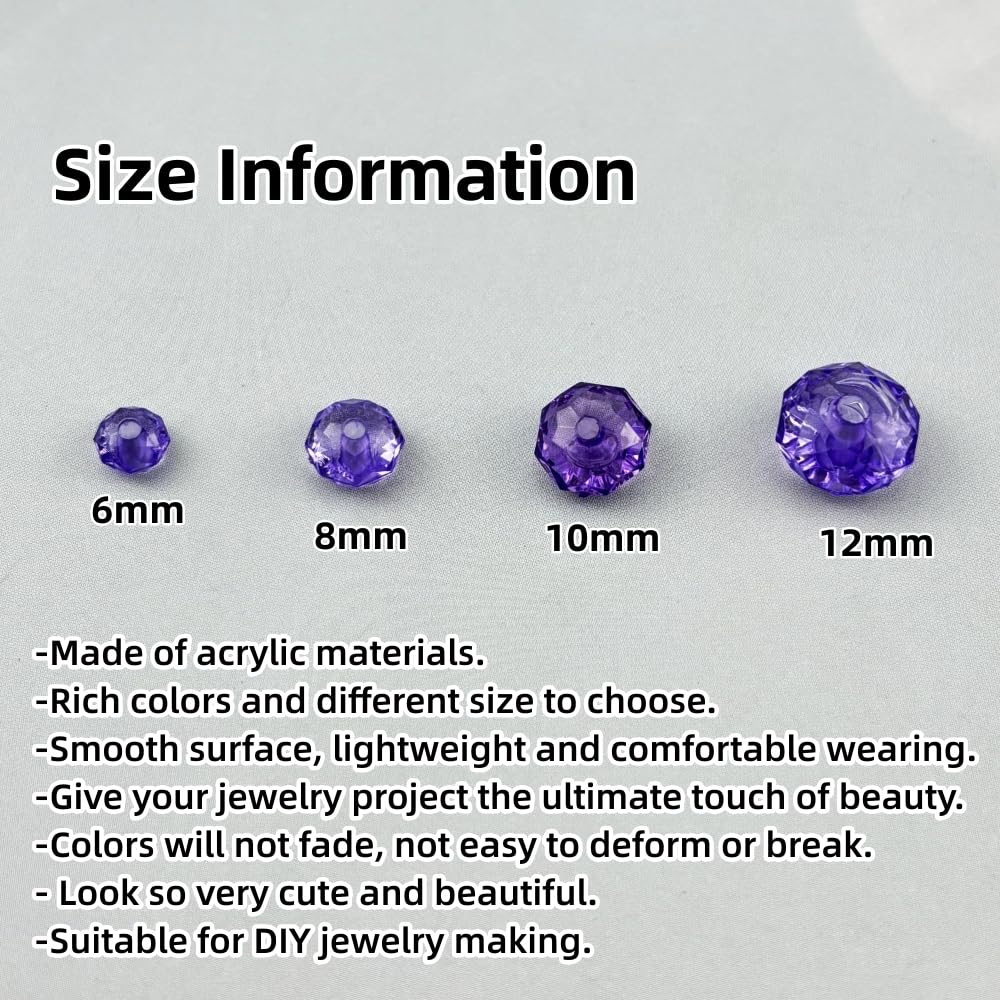 YHYPOCI 200pcs 10mm Acrylic Crystal Beads, Faceted Rondelle Acrylic Spacer Beads for Wind Chimes Bracelet Necklace Earring Keychain Jewelry Making DIY Crafts(Bluish Violet)