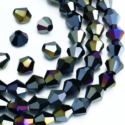 Dowarm 100PCS 8MM Crystal Beads, Black AB Bicone Glass Beads for Jewelry Making, Craft, DIY Bracelet, Necklace, Dolls, Bulk Loose Beads