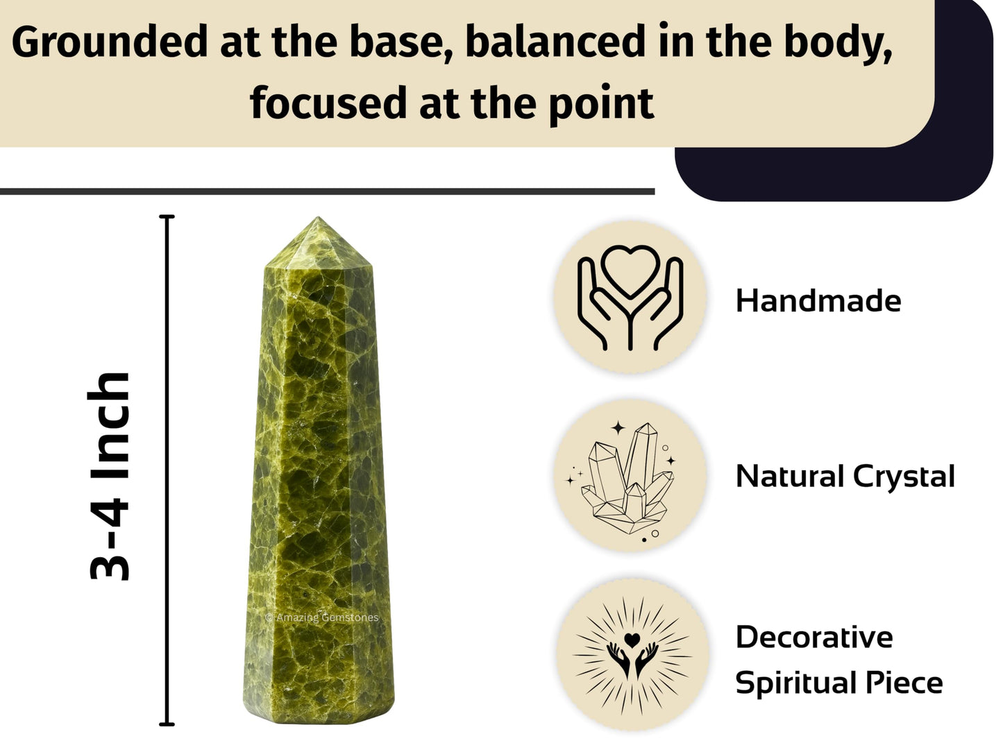 Amazing Gemstone Green Tourmaline in Matrix Crystal Towers - Natural Healing Crystal Point Obelisk for Reiki Healing and Crystal Grid (3" to 4" INCH)