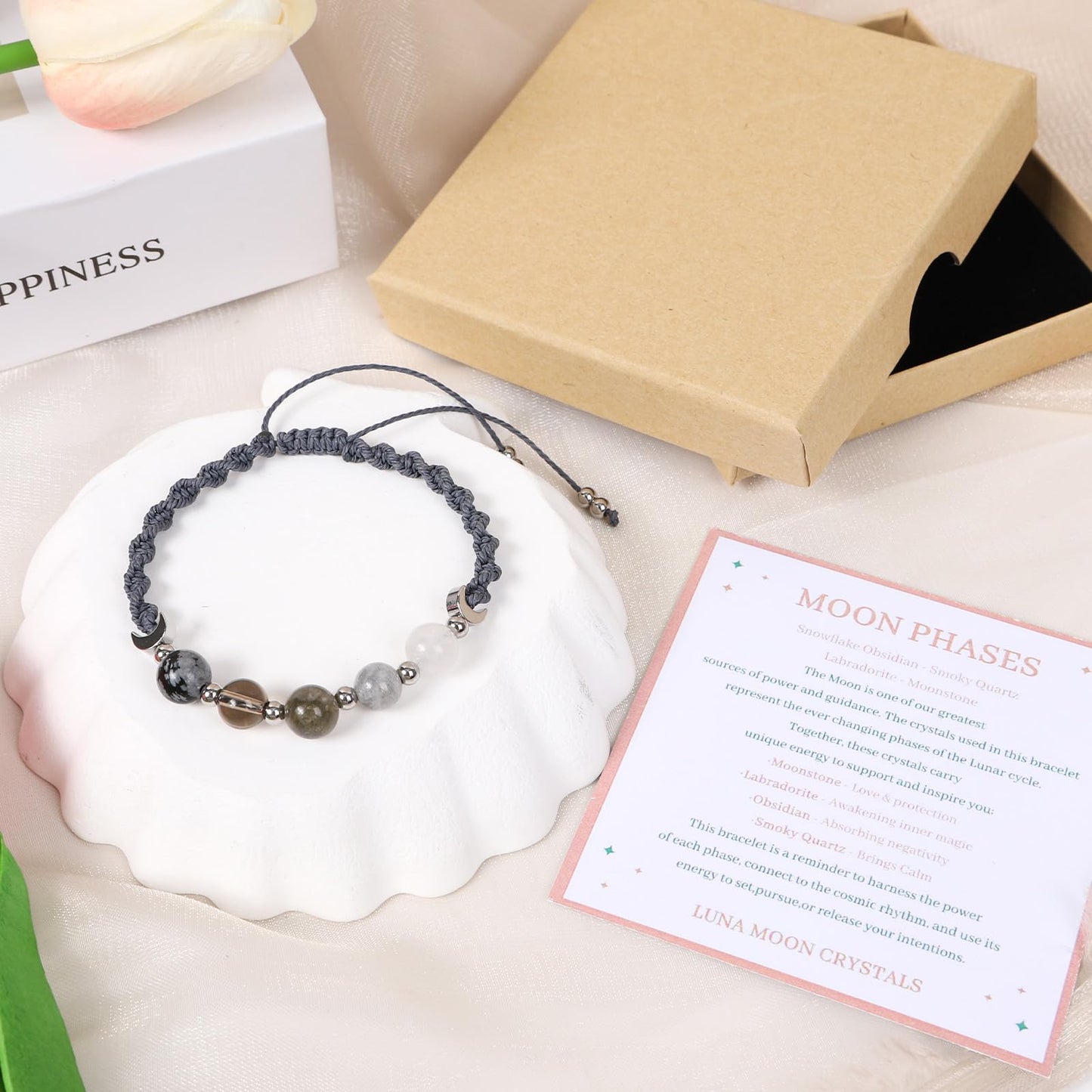 Moon Phase Bracelet for Women Her - Natural Stone Beaded Crystal Healing Bracelet with Cards Moonstone Spiritual Bracelets Jewelry Gifts for Mom Girlfriend Bestie‌ Mothers Day Graduation Birthday
