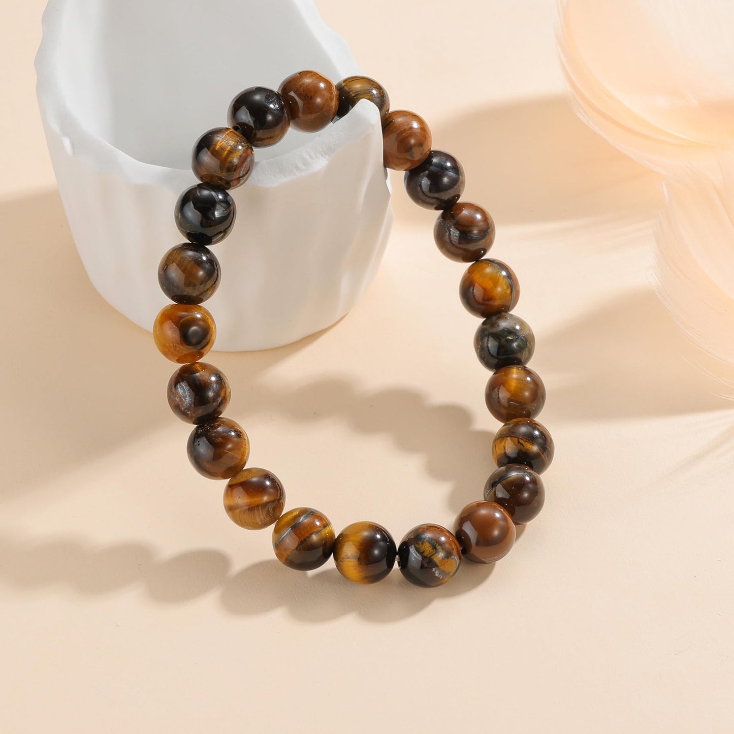 Udolfly Womens Crystal Beaded Bracelets for Women Men Protective Energy Bracelet Natural Gemstone Bead Bracelet 6mm Tiger Eye