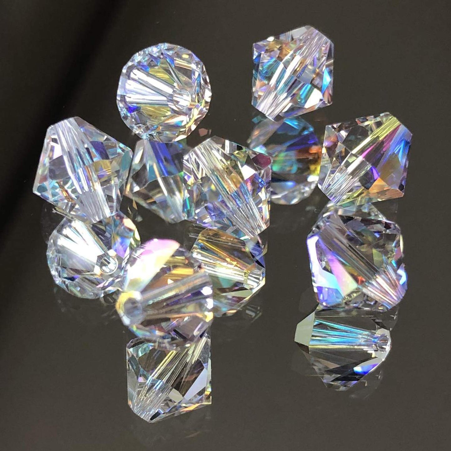 Dowarm 250PCS Bicone Crystal Beads 6MM, Faceted Bicone Glass Beads for Jewelry Craft Making, DIY Bracelet, Necklace, Dolls, Loose Spacer Beads (Crystal AB, 6MM)