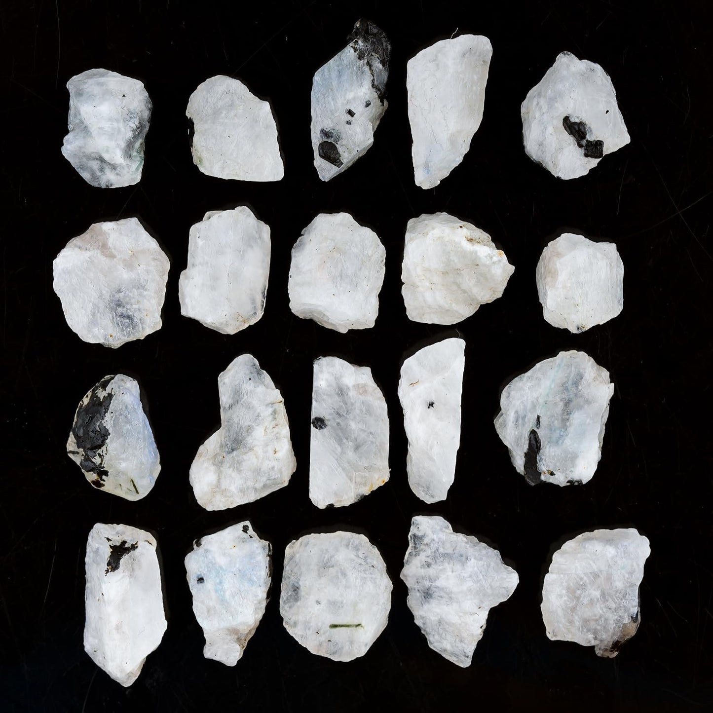 ColouredRocks 20pcs. Tourmilated Moonstone Crystals, Raw Stones, Rough Gemstones, Jewelry Making Supply, Cabbing, Polishing, Cutting, DIY, Crafts (200+ carats.) (14-18mm)