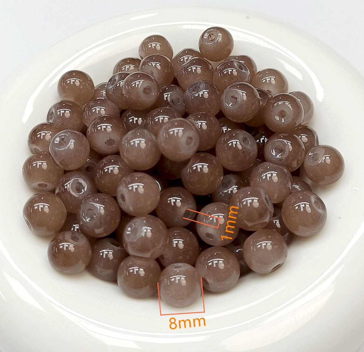 200PCS Glass Beads 8mm Glass Beads for Bracelets Necklaces Jewelry Making DIY Crafts (Coffee)