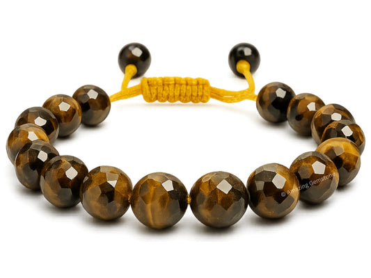 Amazing Gemstone Tiger Eye Bracelet for Women - Chakra Mens Bracelet Protection Crystals and Healing Stones - Blessing Spiritual Meditation Stocking (Faceted Beaded Bracelet, Adjustable)
