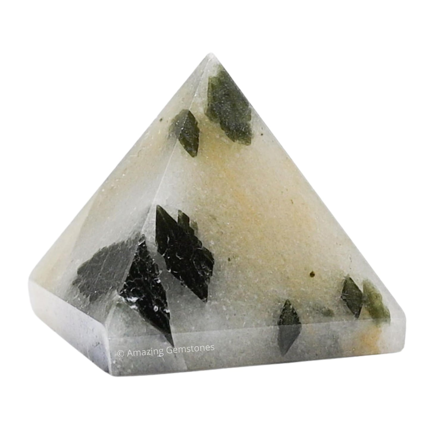 Amazing Gemstone Green Tourmaline in Quartz Pyramid Crystal Healing Stones - 1" Great Pyramid Figurine of Natural Stone Pyramid for Meditation, Reiki, Chakra Balancing and Crystal Pyramids Grid