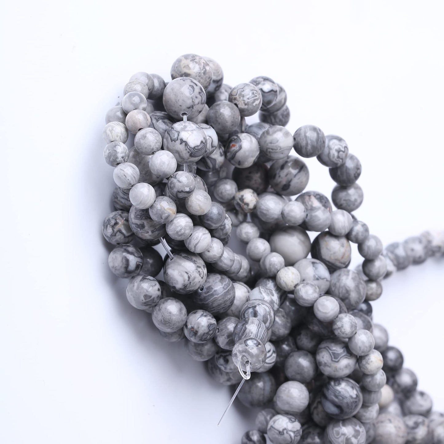 8MM Grey Map Round Loose Beads Natural Gem Beads Crystal Energy Stone Beads for Jewelry Making DIY Bracelet Necklace