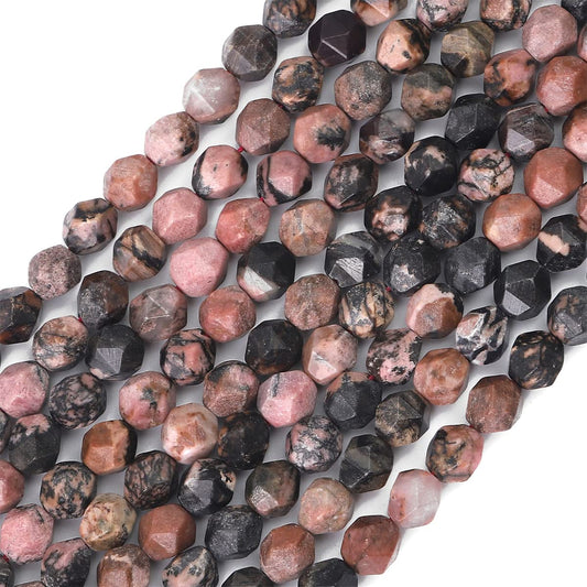 BEADIA Faceted Natural Rhodochrosite Stone Round Beads 8mm 36cm/Strand for Jewelry Making