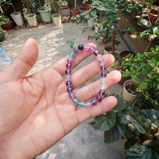 chengmu 8mm Fluorite Stretch Bracelet, Natural Gemstone Round Stone Crystal Beads for Beaded Elastic Bracelet 7.5"