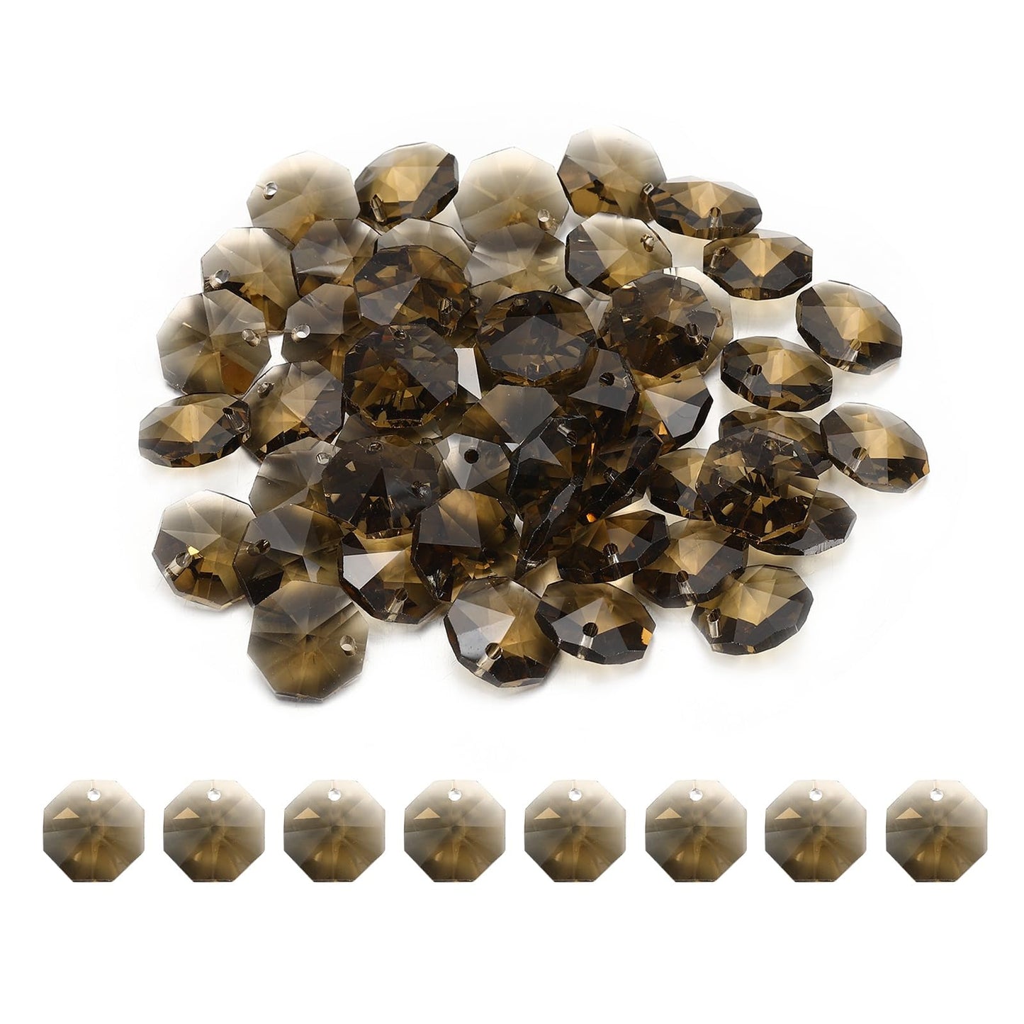 uxcell 50Pcs 1 Hole Crystal Octagon Beads, 14mm K9 Glass Hanging Chandelier Beads Prisms Parts for Crystal Chandeliers Lamp Hanging Pendant Jewelry DIY Craft, Grey