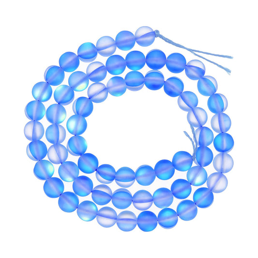uxcell Matte Crystal Glass Beads 6mm Synthetic Frosted Shining Semi-Precious Round Loose Beads Synthetic Moonstone for Jewelry Making DIY Bracelet, Blue