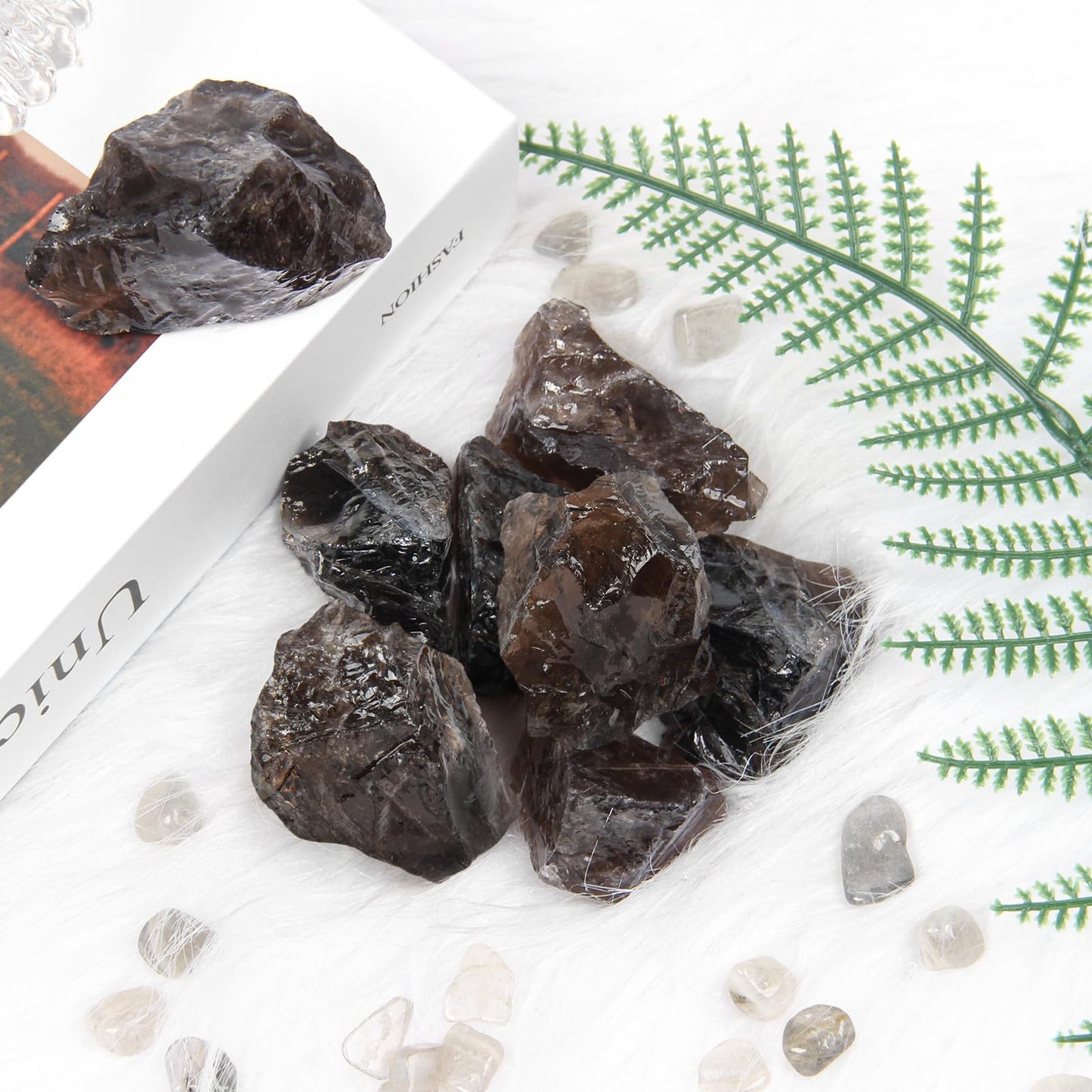 1.1lb Bulk Raw Smoky Quartz Rough Crystals- Natural Smoky Quartz Raw Stones Crystal for Tumbling, Cabbing, Fountain Rocks, Decoration, Polishing, Wire Wrapping, Wicca & Reiki Crystal Healing