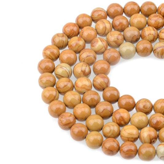 LPBeads 100PCS 8mm Natural Wood Veins Jasper Gemstone Round Loose Beads for Jewelry Making with Crystal Stretch Cord