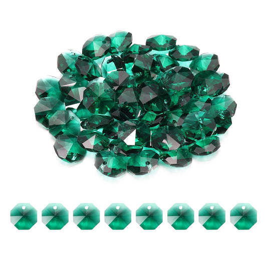 uxcell 50Pcs 1 Hole Crystal Octagon Beads, 14mm K9 Glass Hanging Chandelier Beads Prisms Parts for Crystal Chandeliers Lamp Hanging Pendant Jewelry DIY Craft, Peacock Green