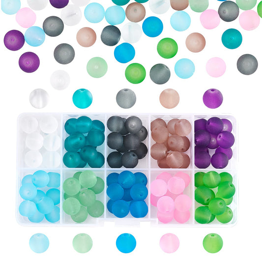 PH PandaHall 10mm Frosted Glass Beads 120pcs Bracelet Bead 10 Color Round Loose Beads Transparent Frosted Crystal Bead for Necklace Bracelet Earring Jewelry Making