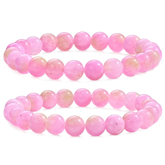 Bivei Natural Gemstone Semi Precious Healing Crystals Handmade Stretchy Round Beads Bracelet, Enhance Positive Energy,Stocking Stuffers for Women(Pink Jade (Warmth Love)(Large))