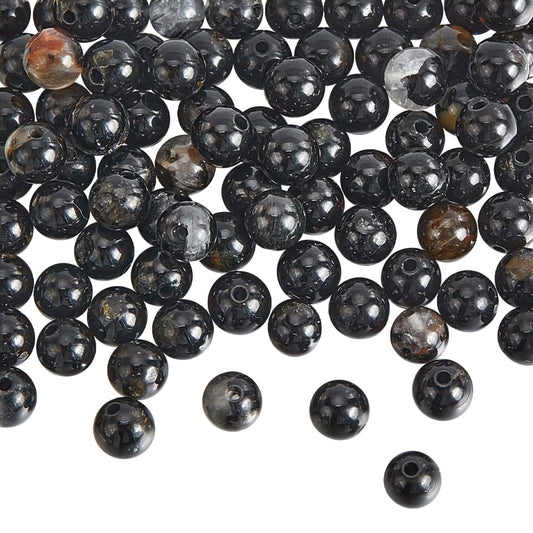 NBEADS About 89 Pcs Natural Black Tourmaline Beads Strands, 4mm Polished Smooth Gemstone Round Beads Nature Spacer for Bracelets Necklace Jewelry Making