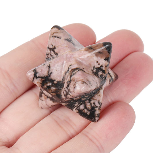 Loveliome Natural Rhodonite Merkaba Crystal Protection Sacred Meditation Energy Generator Healing Chakra Six-Pointed Star 1 Inch