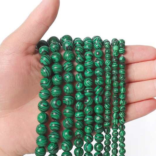 60pcs 6mm Malachite Loose Beads for Jewelry Making, Natural Semi Precious Beads Round Smooth Gemstone Spacer Beads Charms for Necklaces Bracelets
