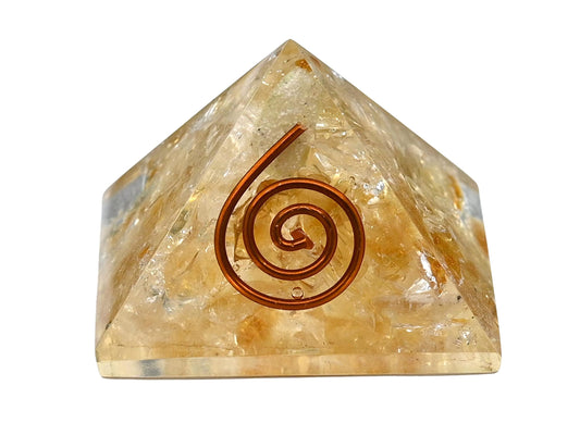 Amazing Gemstone Citrine Orgone Pyramid - 30mm Small Orgonite Pyramids with Crystals and Healing Stones - Authentic Organite Gifts