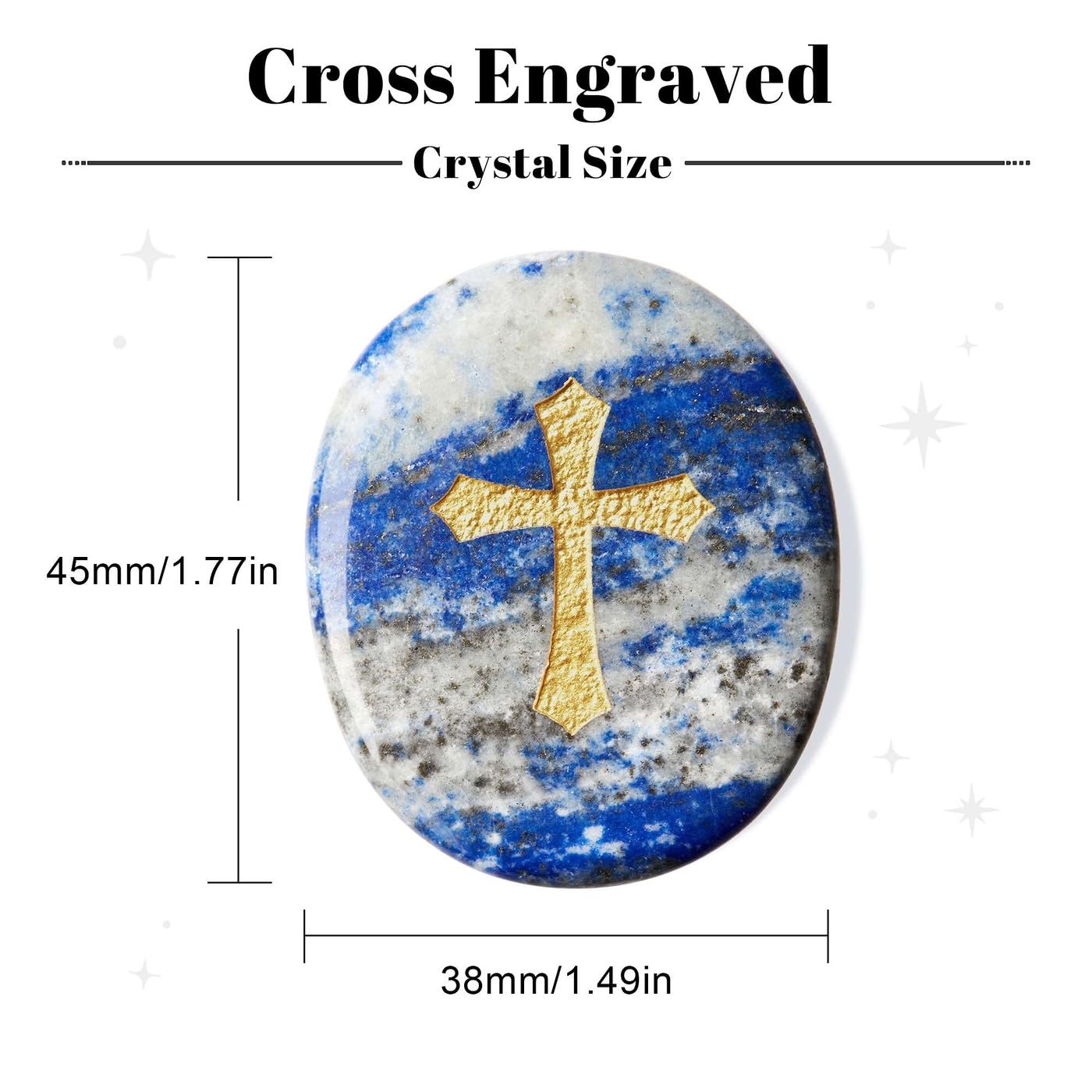 LAIDANLA Lapis Lazuli Cross Engraved Healing Crystal Worry Stones for Pray Faith Anxiety Relief Oval Palm Stone Polished Natural Crystal Gifts