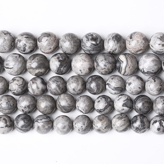 A+ Natural Map Jasper Gemstone Beads Gray Energy Stone Healing Power for Jewelry Making DIY Bracelet 8mm 45pcs