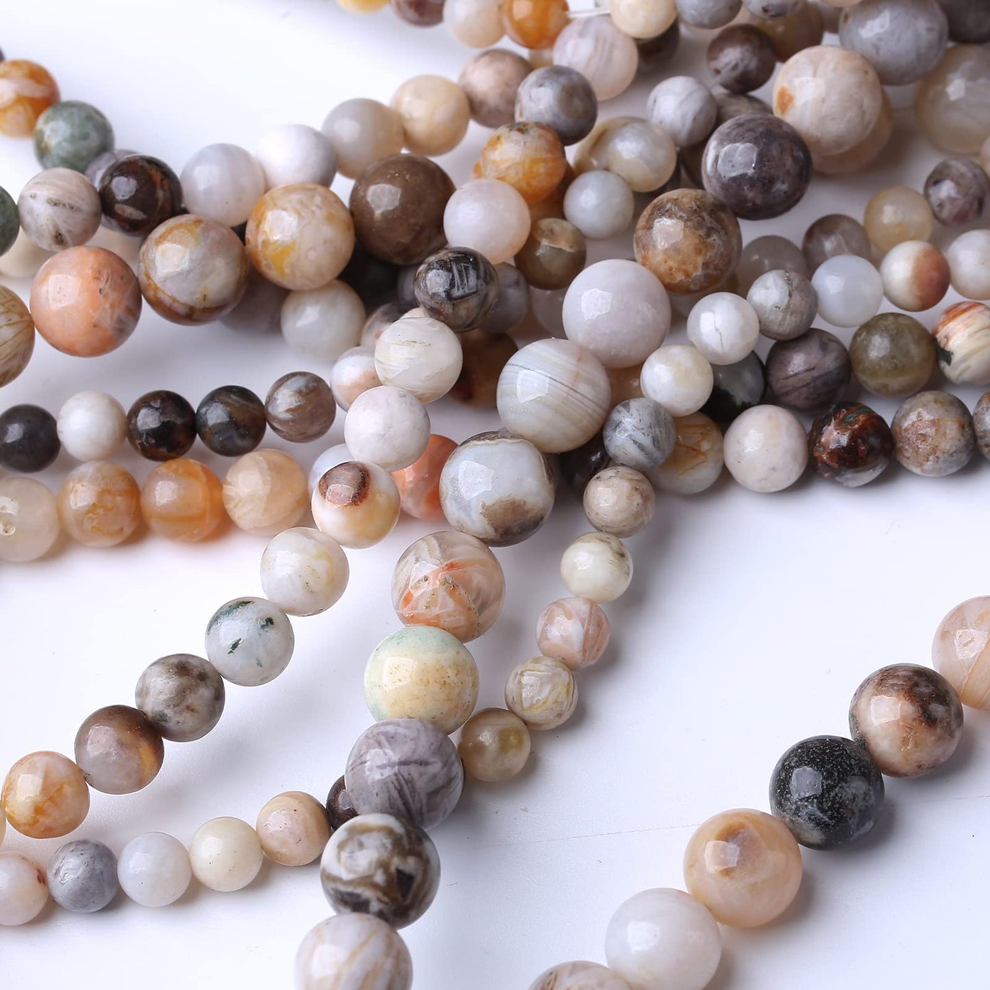36PCS 10MM Natural Bamboo Leaf Agate Stone Beads Energy Healing Beads for DIY Jewelry Bracelet Necklace Making for Jewelry Making15Inch…