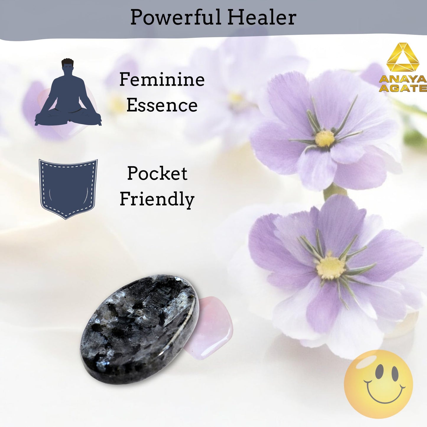 Anaya Agate Larvikite Worry Stones Certified Crystal Thumb Worry Stone for Anguish, Relaxing and Soothing Balance Stones for Meditation, Stress Relief Crystals and Healing Stones for Men, Women