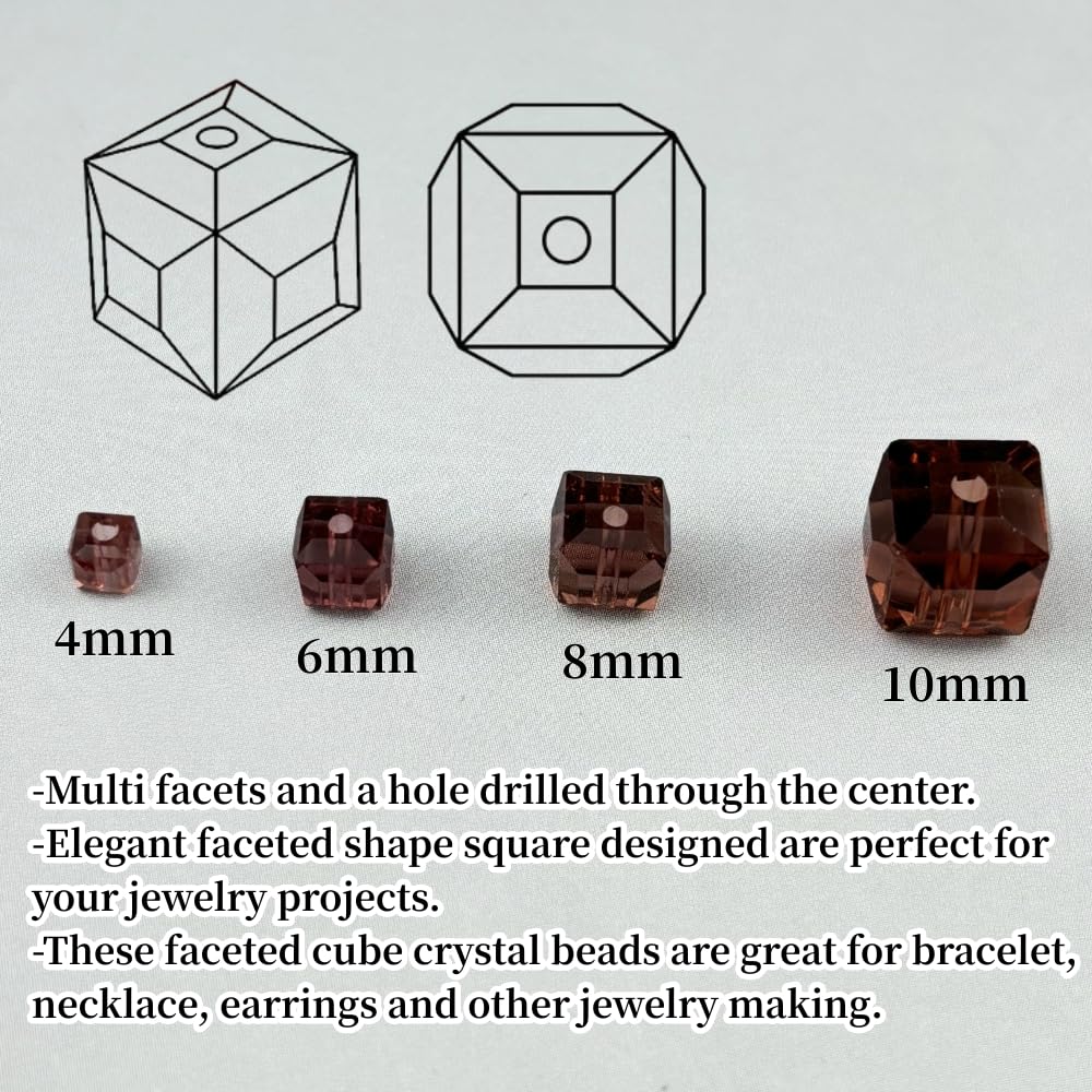 YUEXIGO 100pcs 8mm Cube Crystal Glass Beads for Jewelry Making Faceted Square Crystal Glass Bead Spacer Beads Loose Beads for Bracelet Earring Necklace DIY Craft(Medium Purple)